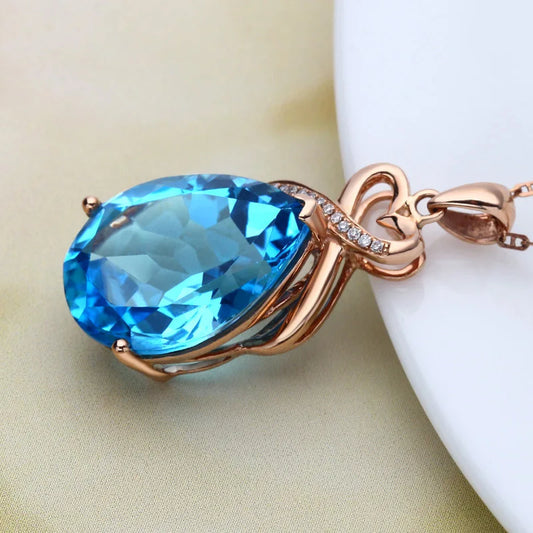 18K Rose Gold color Sapphire Stone Pendant For Women Pure Natural Blue Gemstone Necklace Pendant Jewelry with chain gift