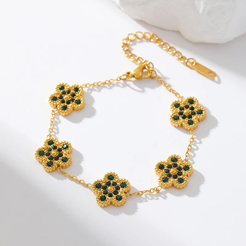 EILIECK 316L Stainless Steel Flower Clover Zircon Bracelet For Women Girl 2025 NewTrendy Wrist Chain Waterproof Jewelry Gift