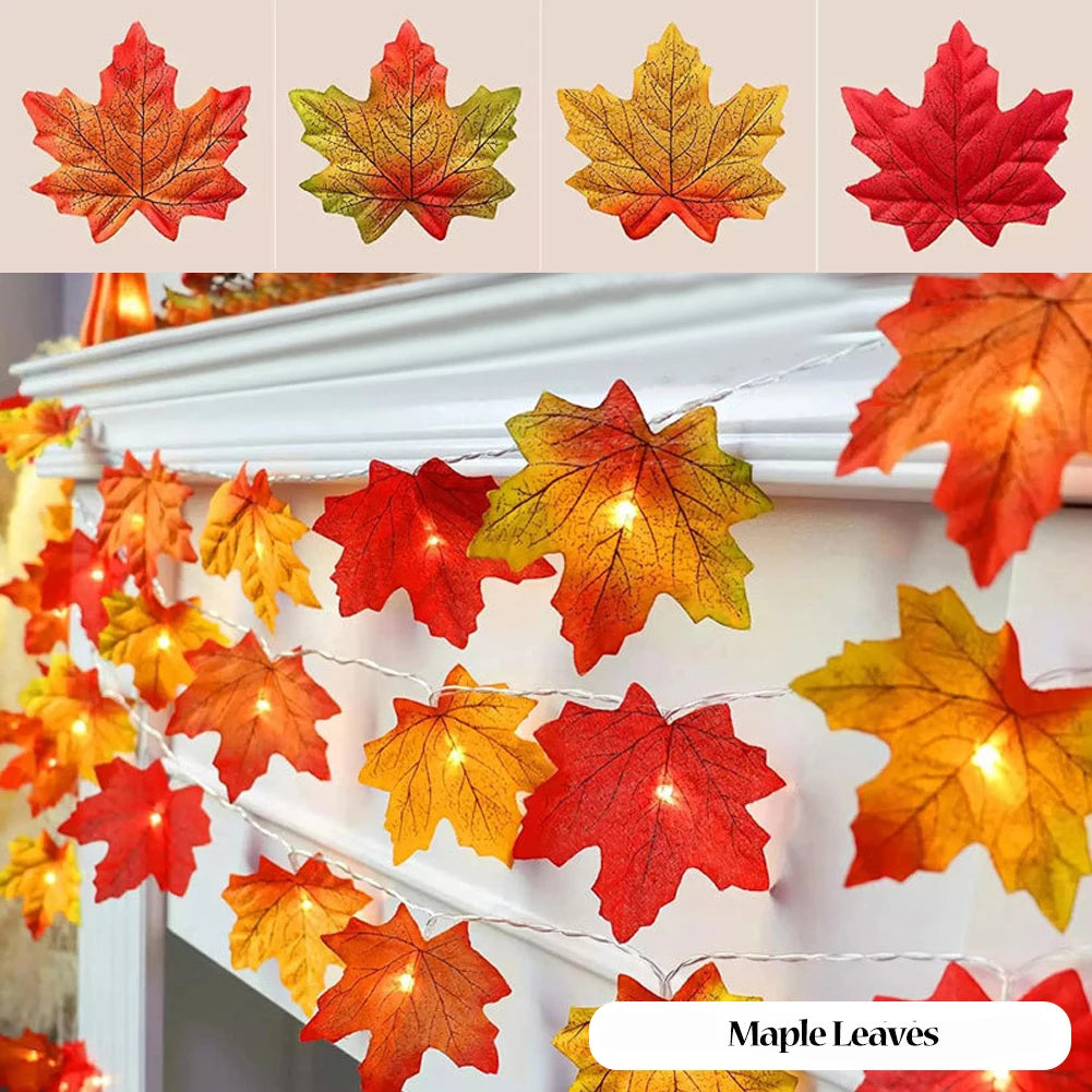 1.5m/3m Maple Leaves Pumpkin LED Light String Fairy Lights Garland for Autumn Wedding Holiday Party Garden Decoration Lights