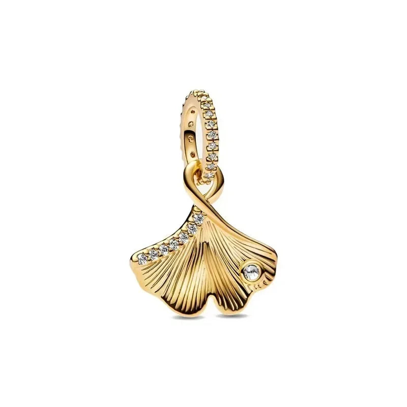 Original 925 Sterling Silver Gold Heart Charms Beads Sparkling MapleLeaf Safety Pendant For Women Bracelet DIY Fine Jewelry Gift
