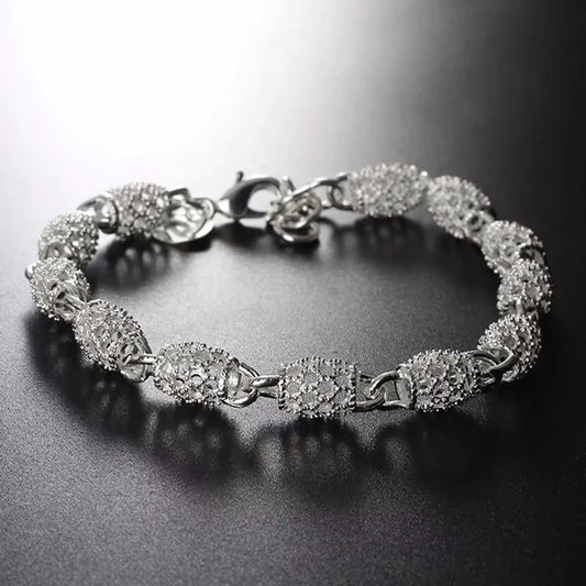 925 Silver Flower Beads Charm Bracelets For Women Hollow Ball Silver Bracelet Adjustable Wedding Party Jewelry Gifts