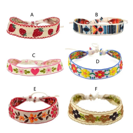 1pcs Boho Strawberry Flower Embroidered Bracelet for Kids Handmade Braided Bracelet Friendship Wrap Thread Woven Wristbands