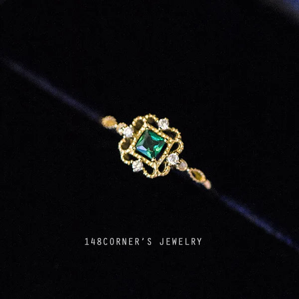 Luxury 100% 925 Sterling Silver Created Topaz Green Gemstone Wedding Engagement Gold Ring Fine Jewelry chain rings