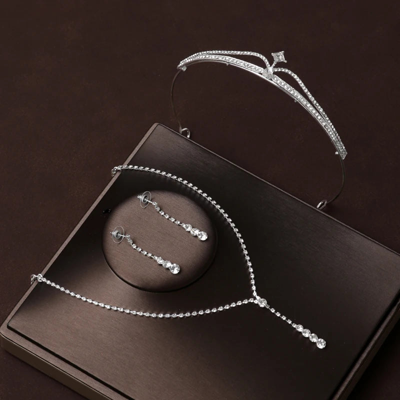 Itacazzo Bridal Headwear Set Crown Necklace Earrings Four Piece Classic Tiaras Suitable for Women's Wedding and Birthday Parties