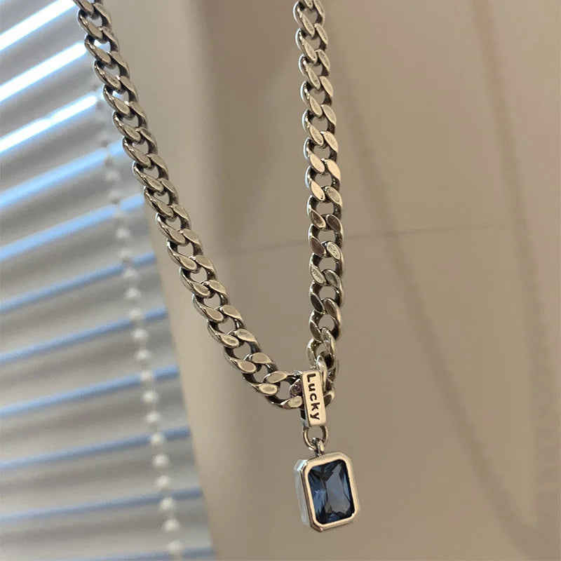 Mewanry Thick Chain Blue Zircon Necklace For Women Couple Fashion Simple Personality Classic Elegant Hip Hop Party Jewelry Gifts