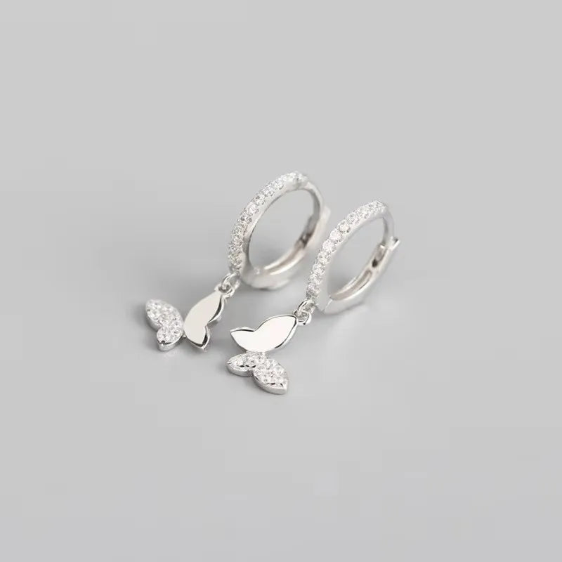 925 Sterling Silver Butterfly Hoop Earrings for Women Shiny CZ Gold Silver Jewelry Gifts