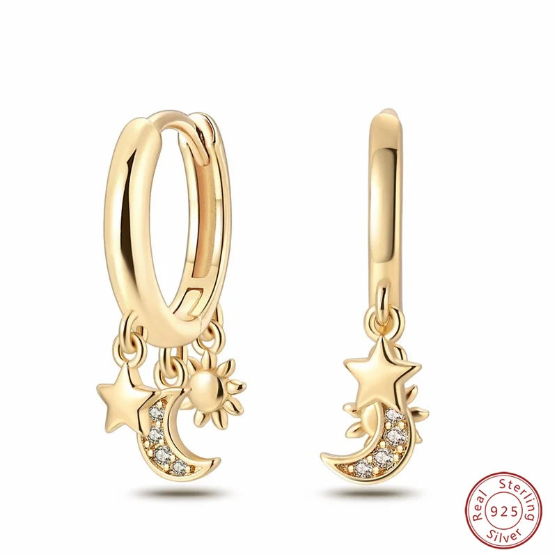 New in 925 Silver Color Gold Pearl Bee Irregularity Star Moon Earrings For Women 2025 Trending Fashion Jewelry Birthday Gifts