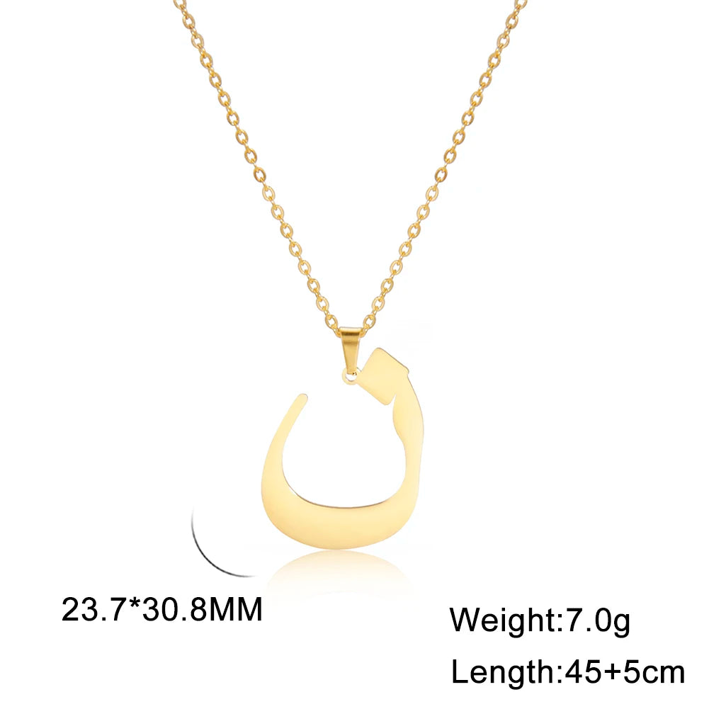 Cazador Gold Color 28 Arabic Letter Necklace for Women Stainless Steel Arab Alphabet Pendant Choker Necklaces Jewelry 2024 Trend