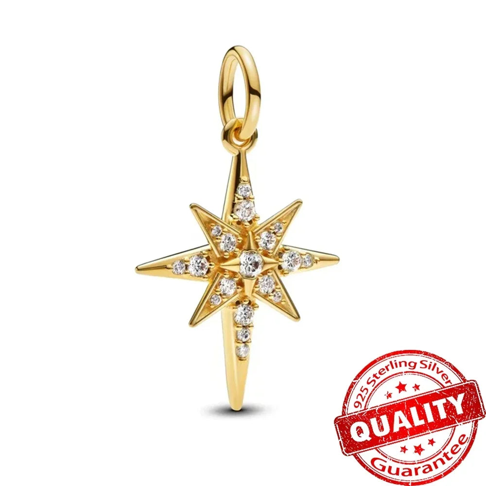 Original 925 Sterling Silver Gold Heart Charms Beads Sparkling MapleLeaf Safety Pendant For Women Bracelet DIY Fine Jewelry Gift