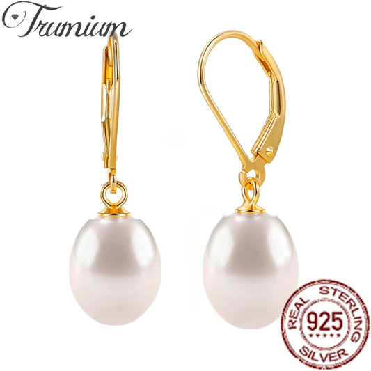 Trumium Handpicked AAA+ Quality Freshwater Natural Pearl Earrings Women 925 Sterling Silver Waterdrop Dangle Stud Pearl Earring