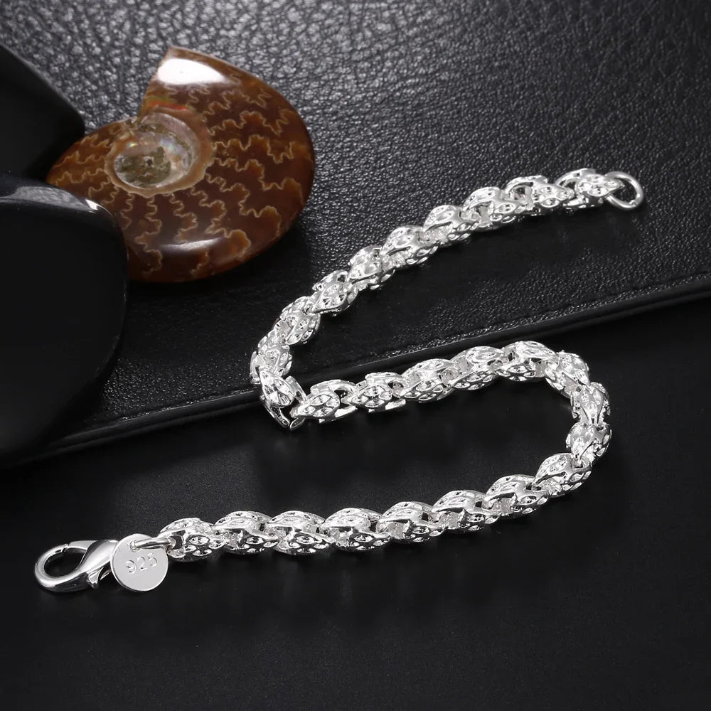 925 Sterling Silver Square Buckle 10MM Side Chain Solid Bracelet for Women Men Charm Party Gift Wedding Fashion Jewelry