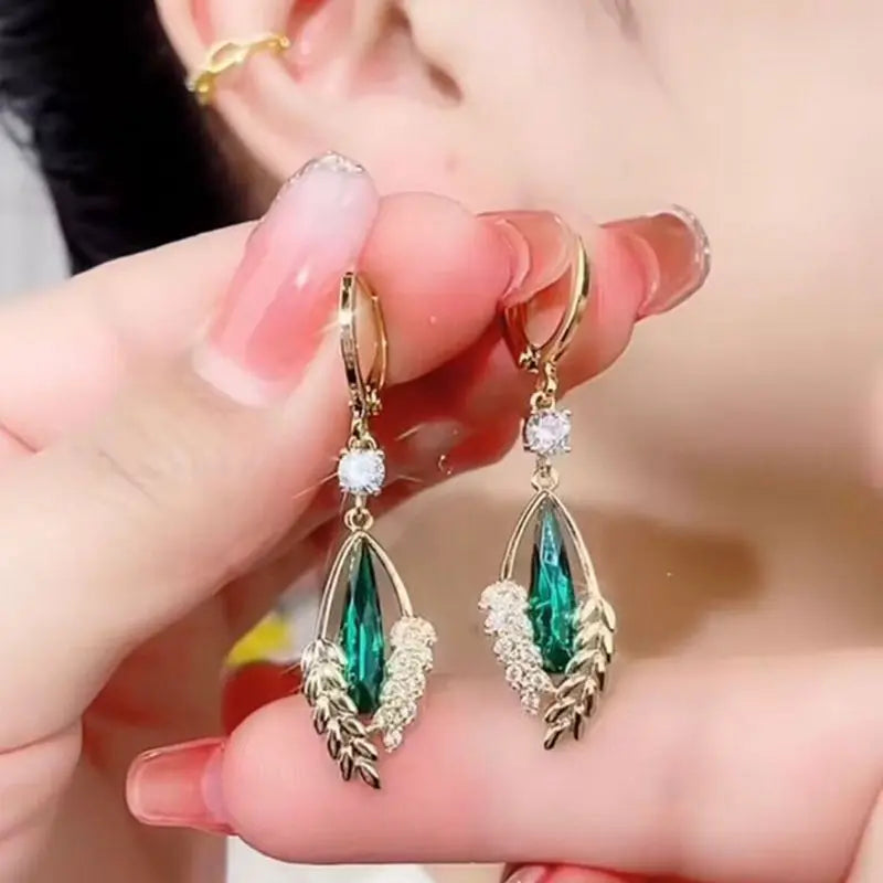 925 Silver Needle Vintage Green Crystal Butterfly Drop Earrings for Women Jewelry New Trending Luxury Zircon Women's Earrings