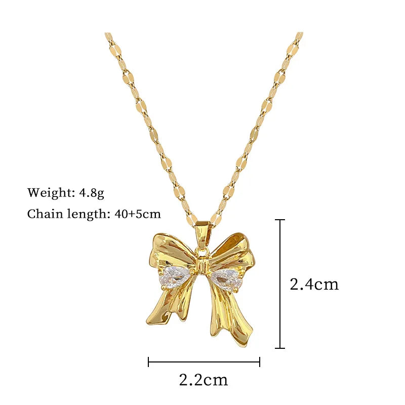 DIEYURO 316L Stainless Steel Butterfly Flower Bowknot Necklace Earrings For Women Girl New Concise Trendy Jewelry Set Gift Party