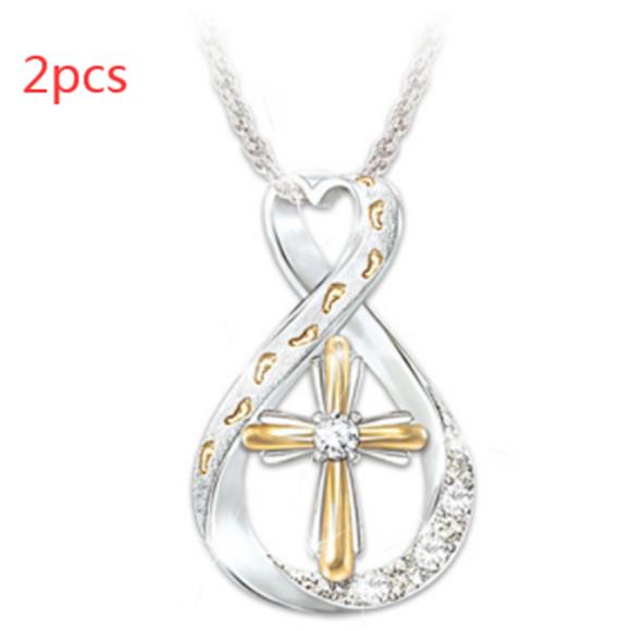 Cross Footprint Diamond Pendant Two Tone