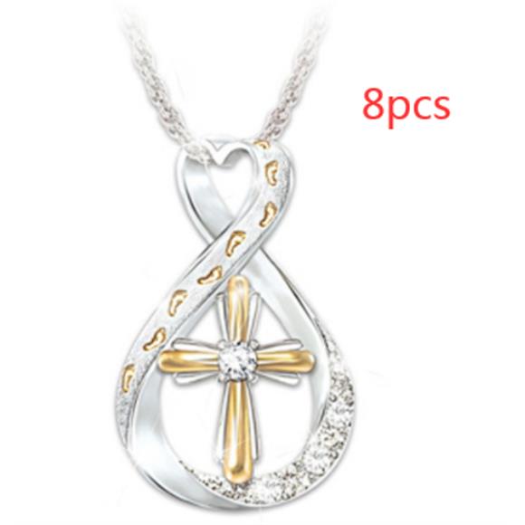 Cross Footprint Diamond Pendant Two Tone