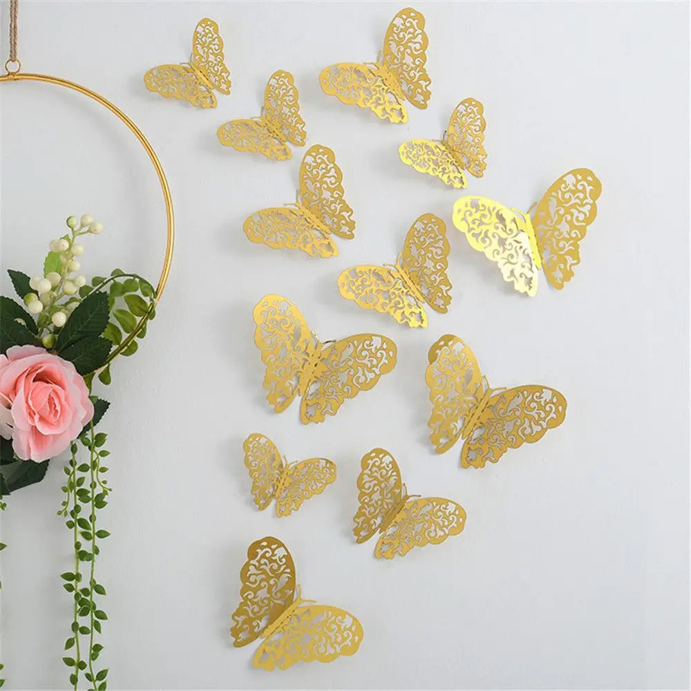 12Pcs/Set 3D Hollow Butterfly Wall Decals Stickers DIY Butterflies Art Wall Decor Wedding Festival Wallpaper Home Decoration