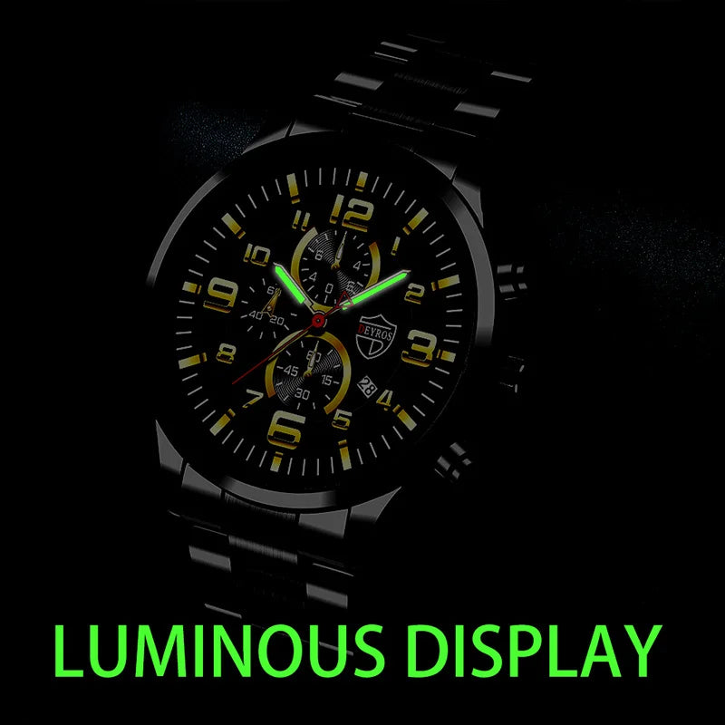 Fashion Mens Sports Watches for Men Luxury Stainless Steel Quartz Wrist Watch Luminous Clock Man Business Casual Leather Watch