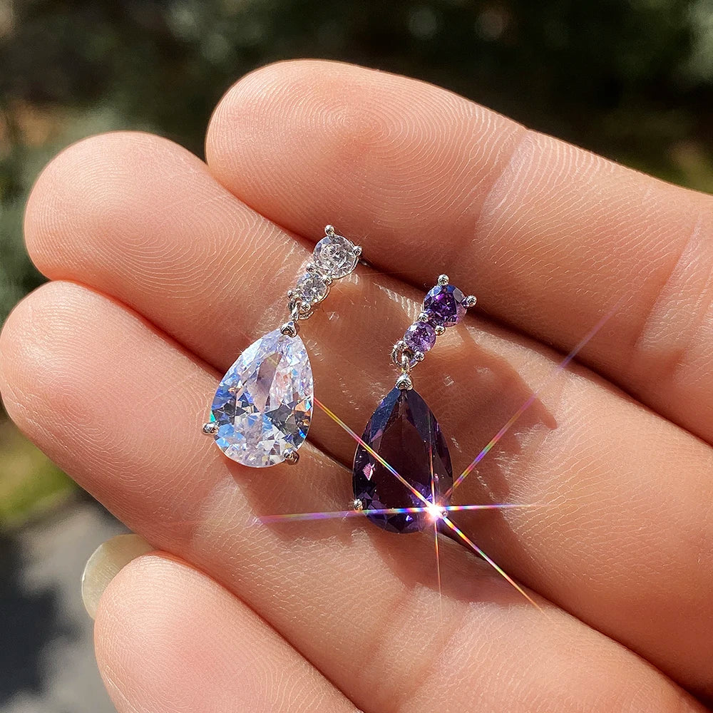 Huitan Gorgeous AAA Cubic Zirconia Water Drop Charm Women Drop Earring Wedding Band Jewelry White/Purple High Quality Earrings