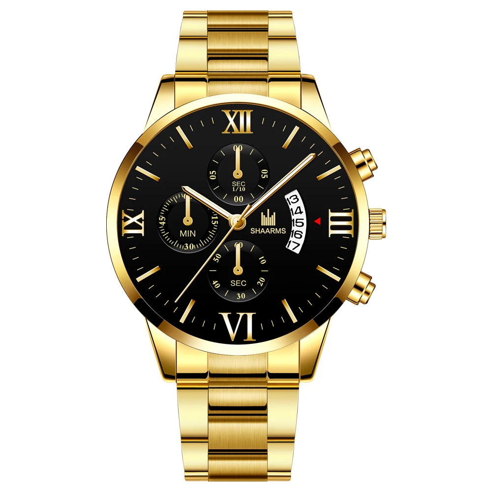 Business  Brand Luxury Men's Military Quartz Watch Men's Stainless Steel Gold Black Calendar Date Watch Male Clock Relogio