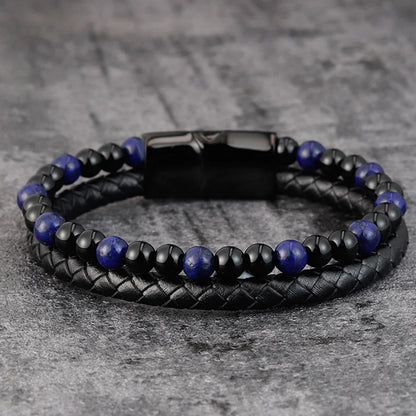 Charm Rope Stainless Steel Magnetic Natural Stone Leather Man Bracelet Beaded Braclet Volcanic Stone bracelet bangles Chain Gift