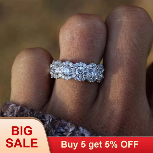 Boho Fashion 925 Sterling Silver Luxury Female AAA Zircon Ring Big Engagement Ring Wedding Rings For Women Valentine's Day Gifts