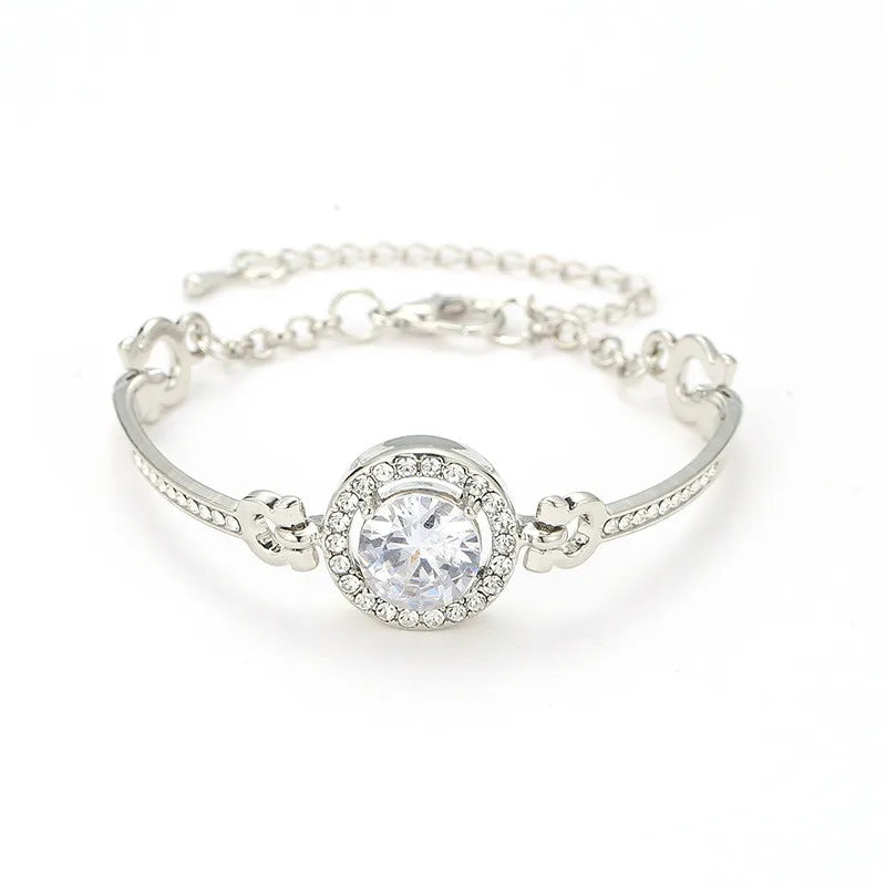 New Women Luxury Lucky Bracelet for Female Blue Crystal Heart Charm Bracelet Women Bridal Wedding Engagement Fine Jewelry Gift