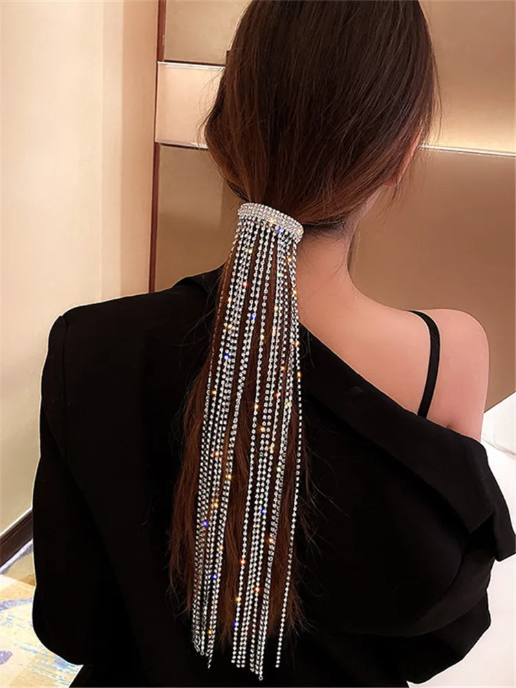 XIALUOKE Vintage Shine Full Rhinestone Hairpins For Women Bijoux Long Tassel Crystal Hair Barrettes Wedding Banquet Jewelry