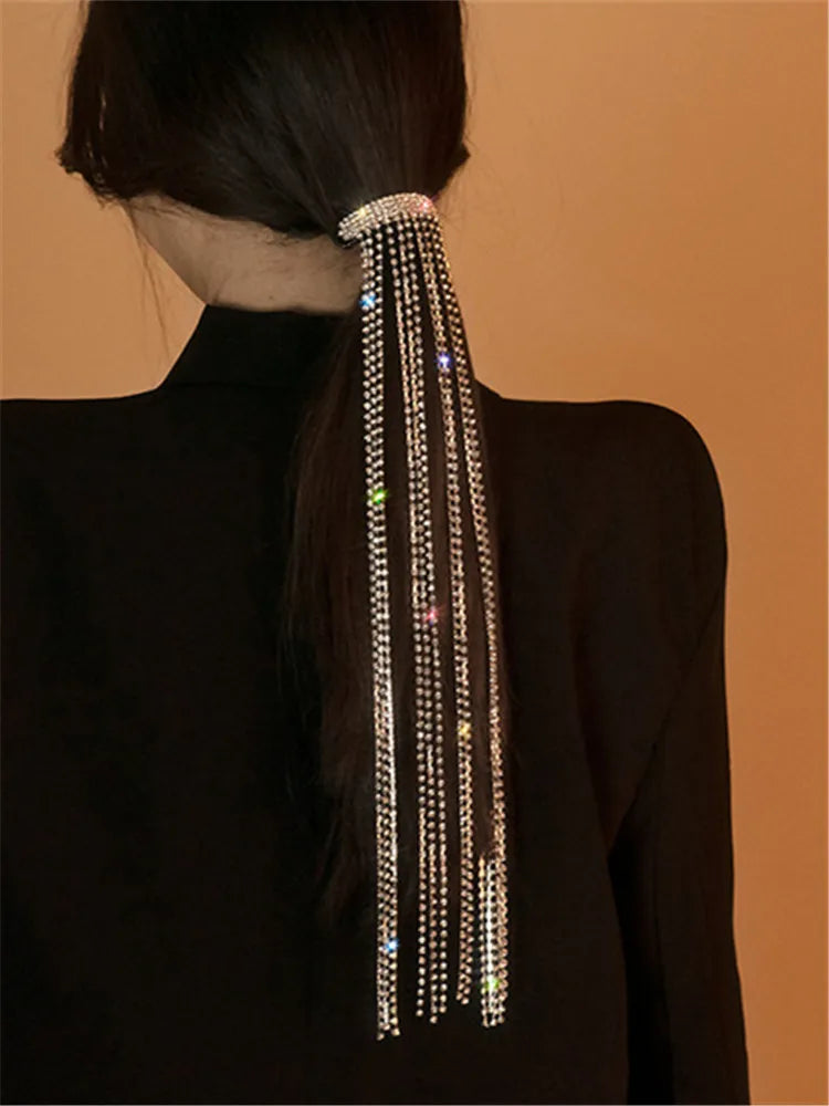 XIALUOKE Vintage Shine Full Rhinestone Hairpins For Women Bijoux Long Tassel Crystal Hair Barrettes Wedding Banquet Jewelry