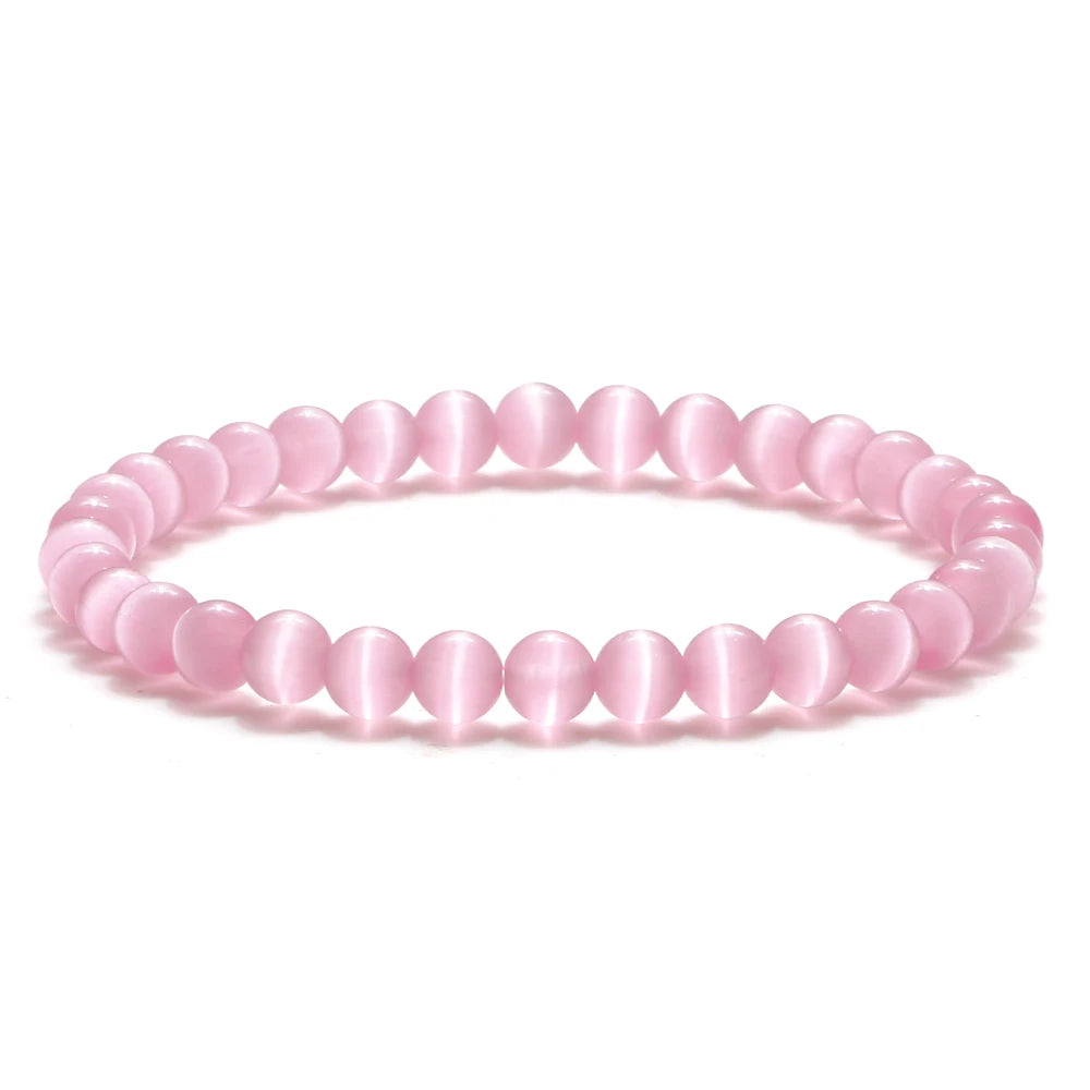 Natural Opal Beads Bracelets Smooth Cat Eye Quartz Chakra Beads Bracelet & Bangle for Women Men Adjustable Wrist Jewelry pulsera