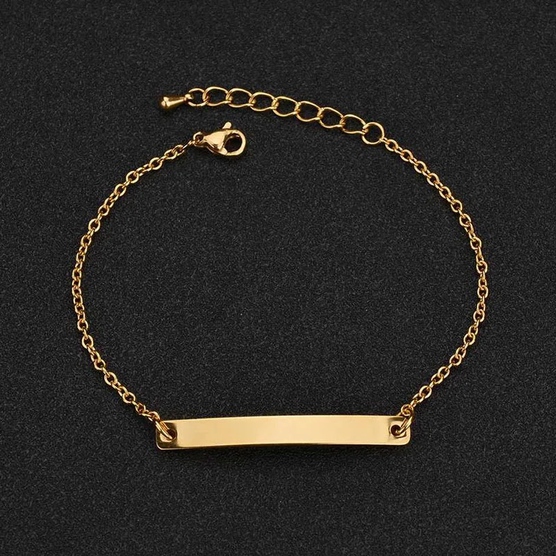 Atoztide Custom Name Bar Nameplate Couple Bracelet Stainless Steel For Men Women Adjustable Link Chain Personalized Jewelry Gift