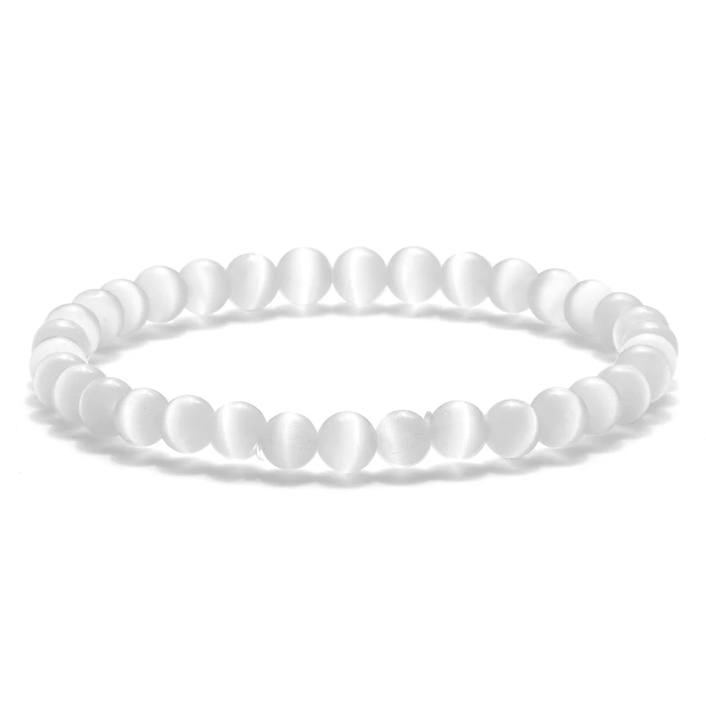 Natural Opal Beads Bracelets Smooth Cat Eye Quartz Chakra Beads Bracelet & Bangle for Women Men Adjustable Wrist Jewelry pulsera