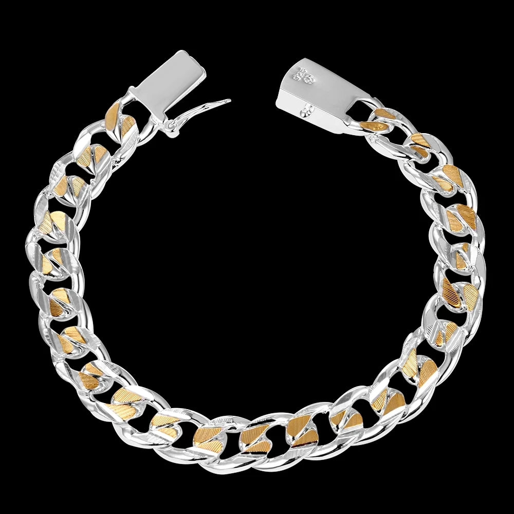 Men's Jewelry Bracelet Pulseras 925 Silver 10mm Width 21cm Thick Exquisite Fashion Silver Bracelet Women's Fine Jewelry