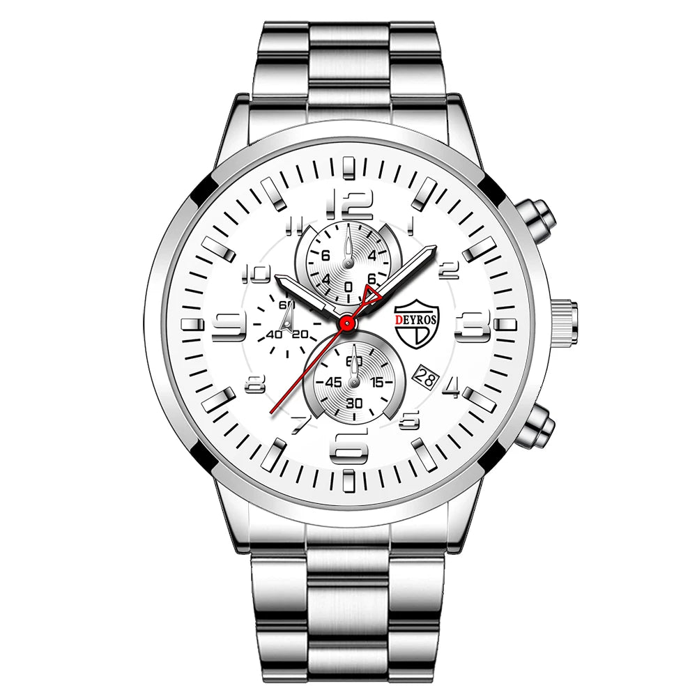 Fashion Mens Sports Watches for Men Luxury Stainless Steel Quartz Wrist Watch Luminous Clock Man Business Casual Leather Watch