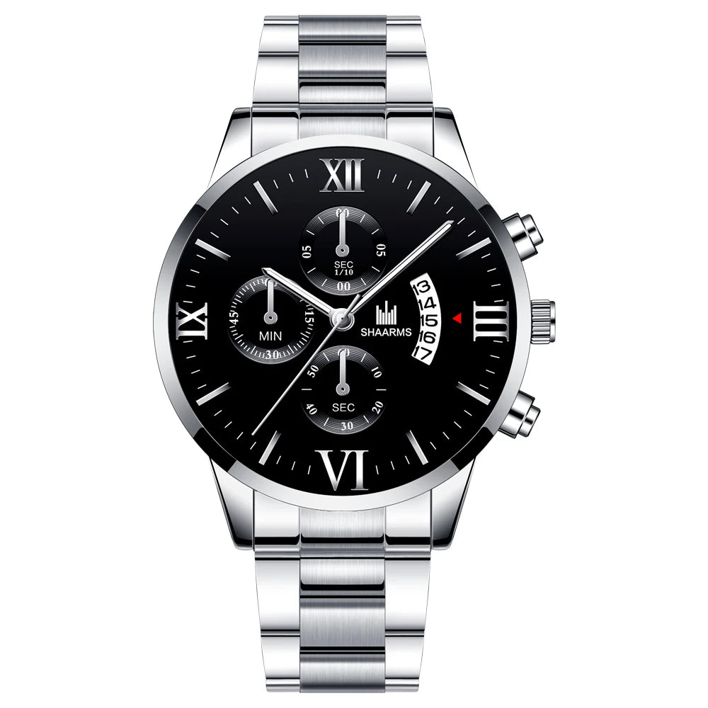 Business  Brand Luxury Men's Military Quartz Watch Men's Stainless Steel Gold Black Calendar Date Watch Male Clock Relogio