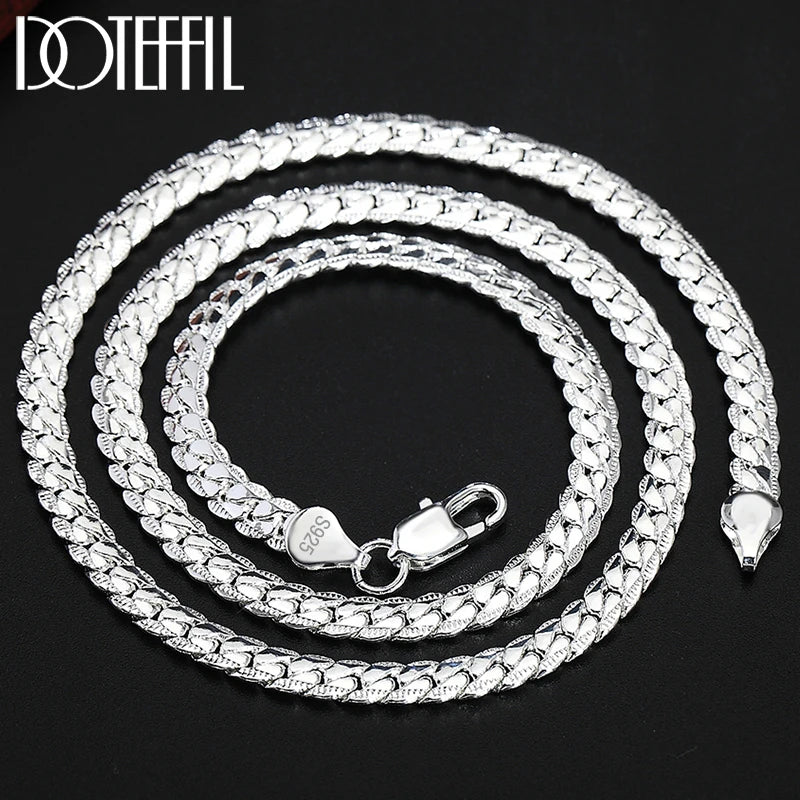 DOTEFFIL Sterling Silver 8/16/18/20/22/24 Inch 6mm Side Chain Necklace Bracelet For Woman Men Fashion Charm Wedding Jewelry