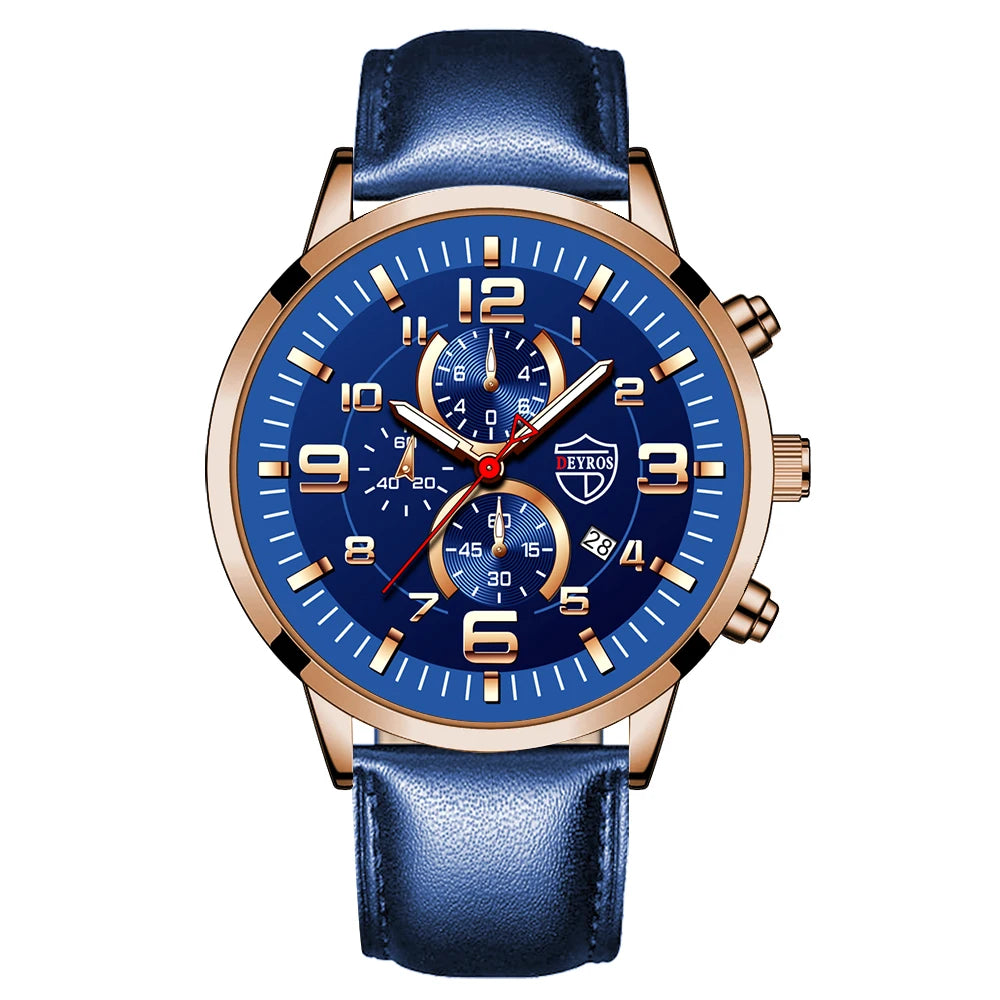 Fashion Mens Sports Watches for Men Luxury Stainless Steel Quartz Wrist Watch Luminous Clock Man Business Casual Leather Watch