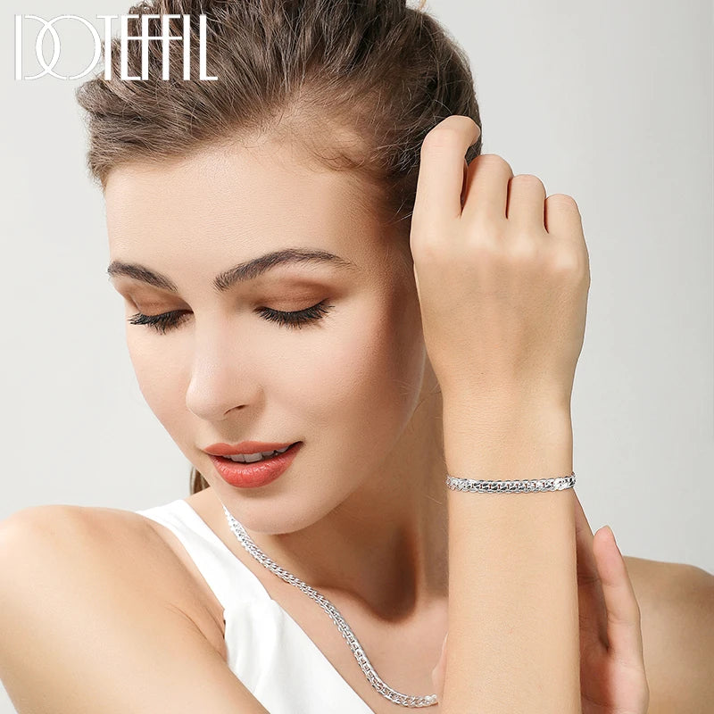 DOTEFFIL Sterling Silver 8/16/18/20/22/24 Inch 6mm Side Chain Necklace Bracelet For Woman Men Fashion Charm Wedding Jewelry