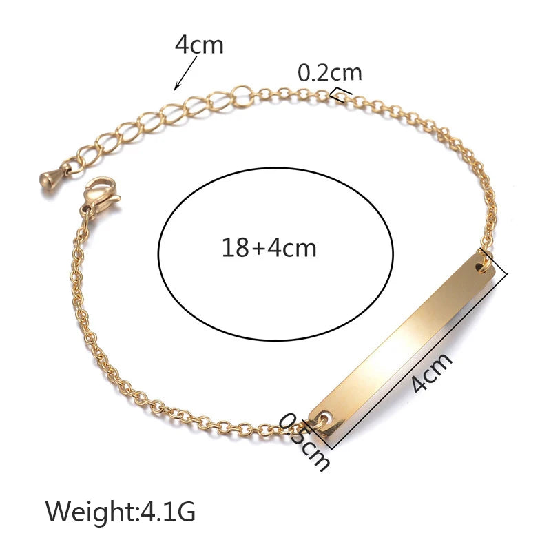Atoztide Custom Name Bar Nameplate Couple Bracelet Stainless Steel For Men Women Adjustable Link Chain Personalized Jewelry Gift
