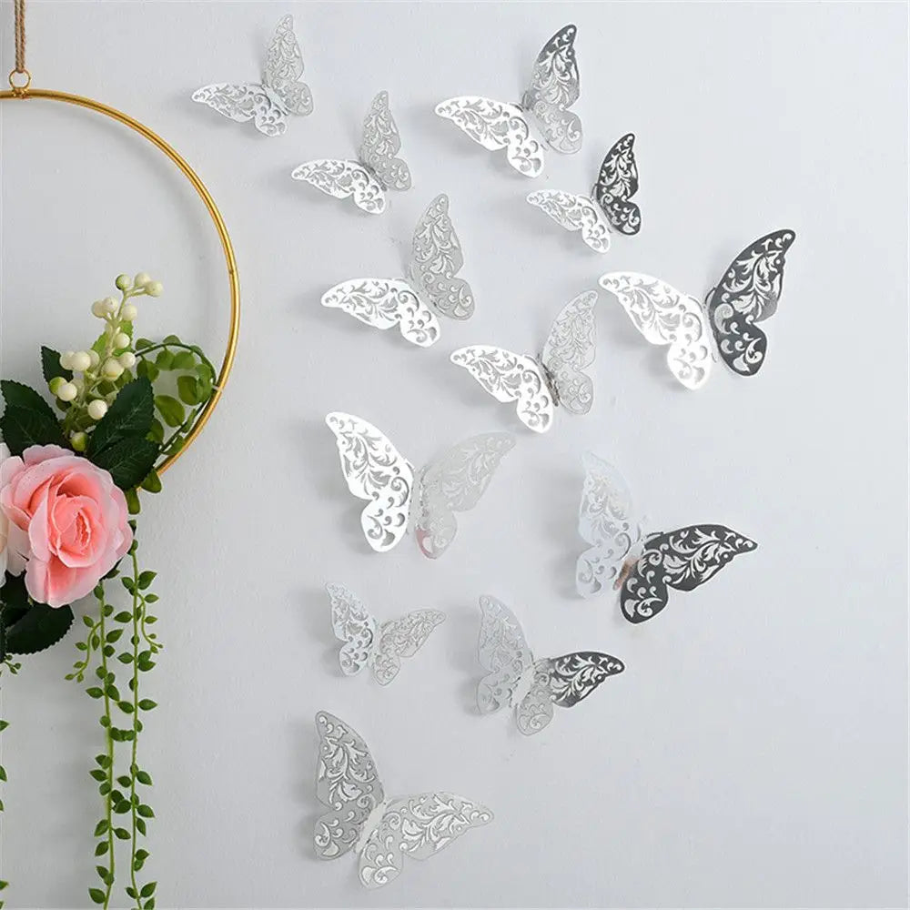 12Pcs/Set 3D Hollow Butterfly Wall Decals Stickers DIY Butterflies Art Wall Decor Wedding Festival Wallpaper Home Decoration