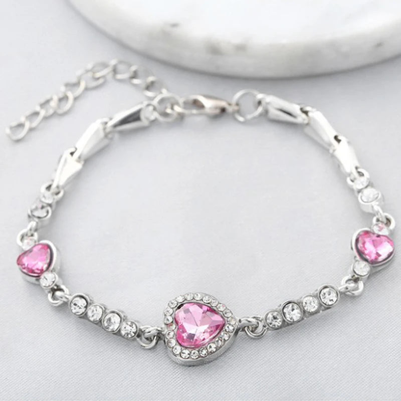 New Women Luxury Lucky Bracelet for Female Blue Crystal Heart Charm Bracelet Women Bridal Wedding Engagement Fine Jewelry Gift