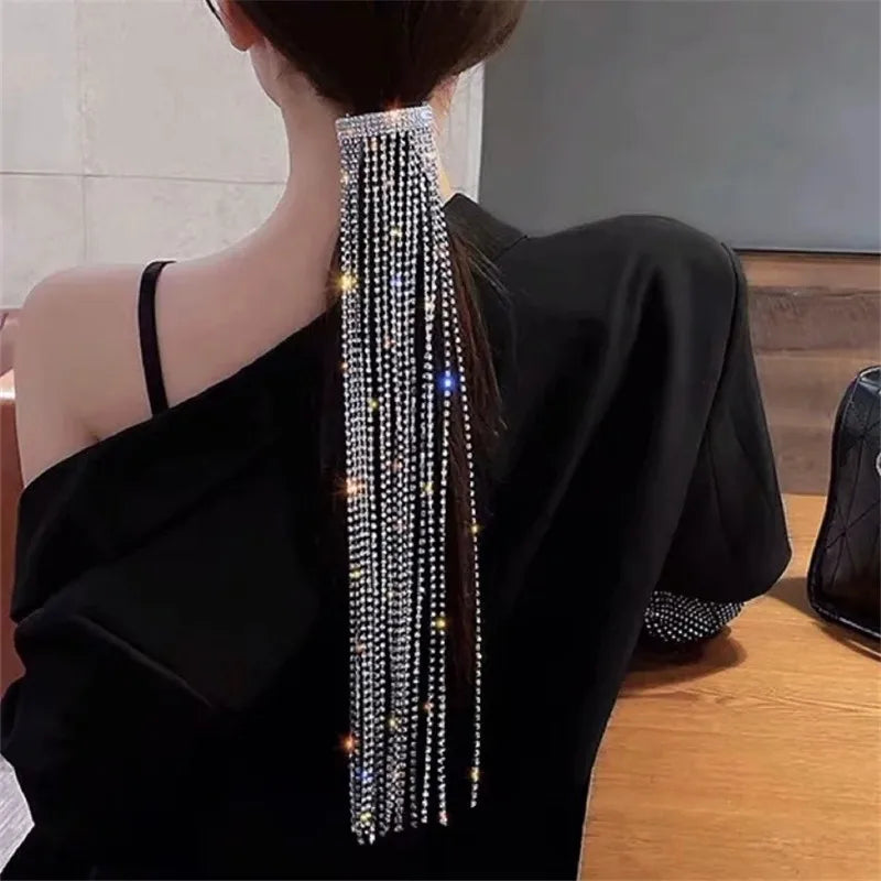XIALUOKE Vintage Shine Full Rhinestone Hairpins For Women Bijoux Long Tassel Crystal Hair Barrettes Wedding Banquet Jewelry