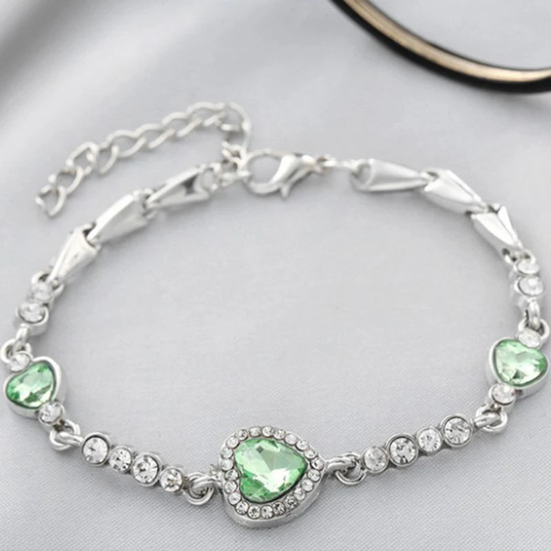 New Women Luxury Lucky Bracelet for Female Blue Crystal Heart Charm Bracelet Women Bridal Wedding Engagement Fine Jewelry Gift