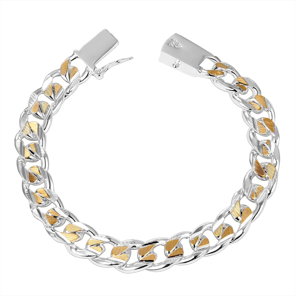 Men's Jewelry Bracelet Pulseras 925 Silver 10mm Width 21cm Thick Exquisite Fashion Silver Bracelet Women's Fine Jewelry