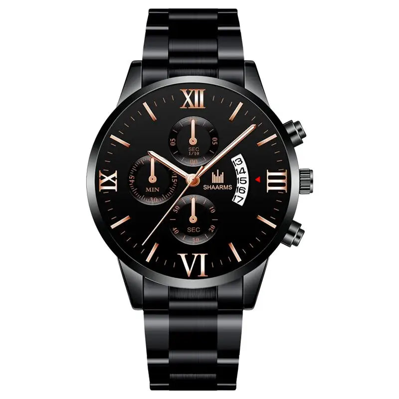 Business  Brand Luxury Men's Military Quartz Watch Men's Stainless Steel Gold Black Calendar Date Watch Male Clock Relogio