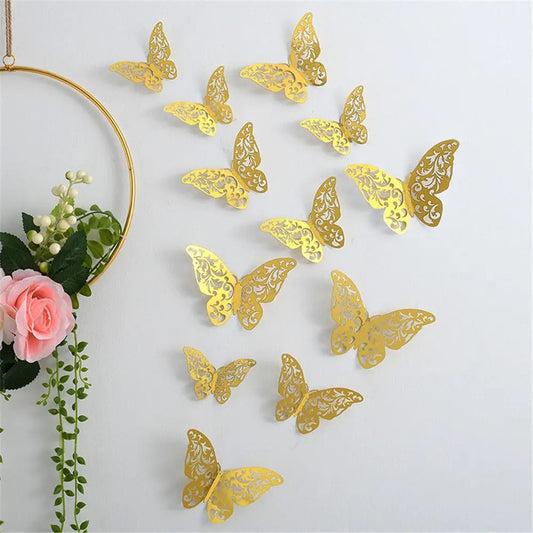 12Pcs/Set 3D Hollow Butterfly Wall Decals Stickers DIY Butterflies Art Wall Decor Wedding Festival Wallpaper Home Decoration