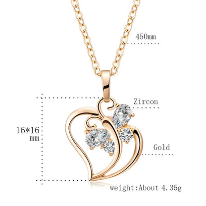 Trendy CZ Butterfly Heart Charm Pendant Necklace Wholesale 35cm Gold Color Choker Neck Chains For Women Jewelry collier femme