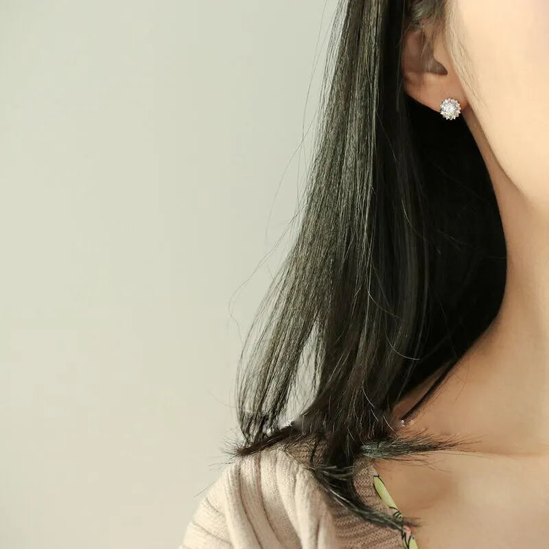 Huitan Luxury Gold Color Stud Earrings with Cubic Zirconia Ear Piercing Girls Accessories Fashion Earrings for Women New Jewelry