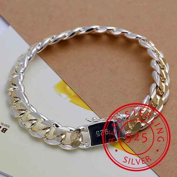 Men's Jewelry Bracelet Pulseras 925 Silver 10mm Width 21cm Thick Exquisite Fashion Silver Bracelet Women's Fine Jewelry
