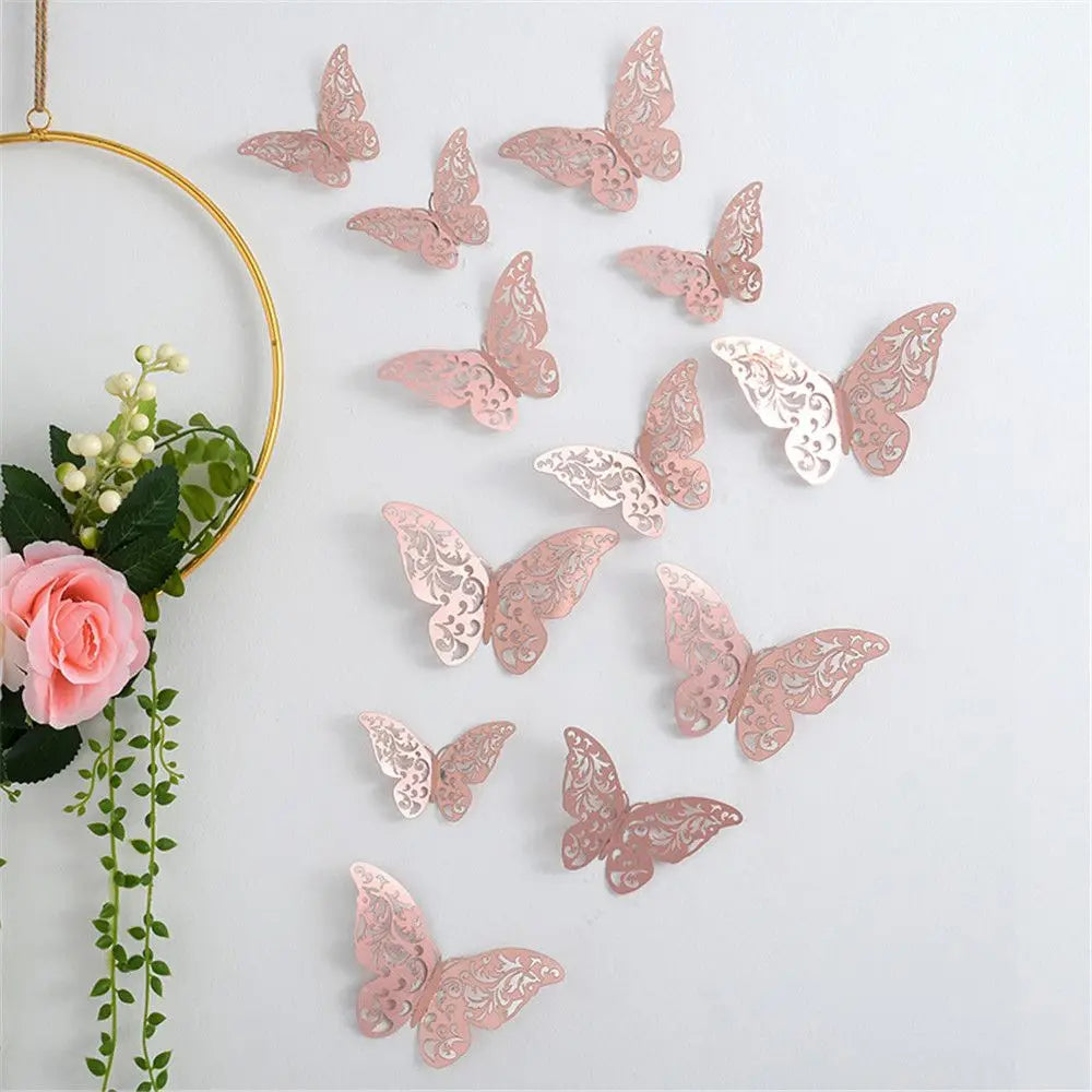 12Pcs/Set 3D Hollow Butterfly Wall Decals Stickers DIY Butterflies Art Wall Decor Wedding Festival Wallpaper Home Decoration