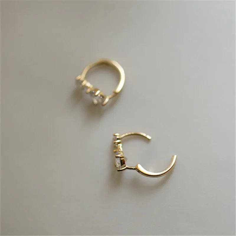 925 Sterling Silver Plating 14K Gold Earrings Korea Sweet Zircon Ear Studs Women Temperament Party Jewelry Gifts